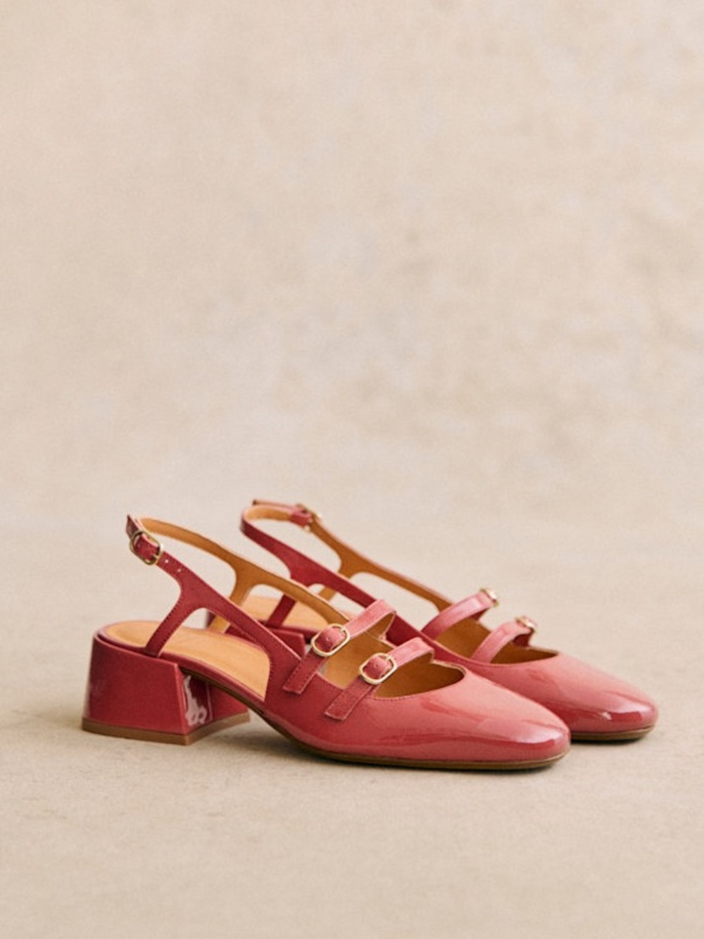 Sezane Paula Babies Pink Patent Mary Jane Slingback Heels